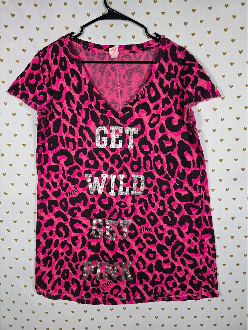 2011 Victoria's Secret PINK Get Wild Leopard Sleep Shirt L Sequin BLING